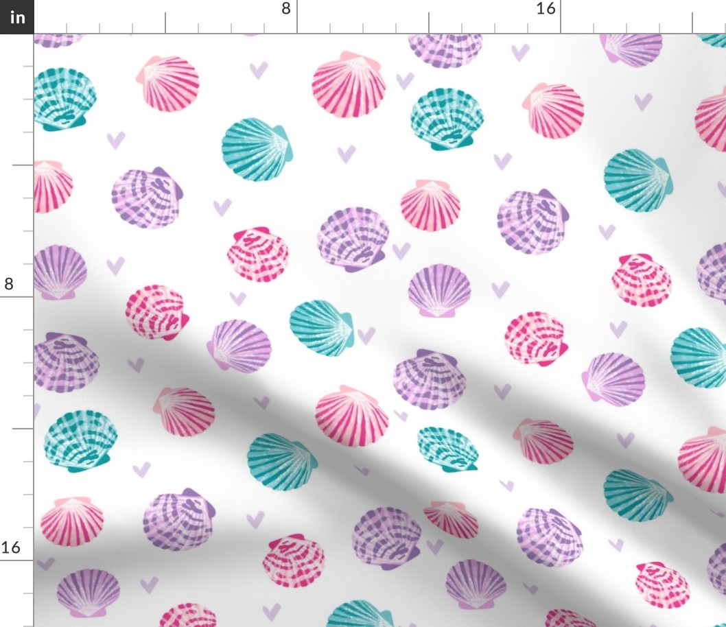 seashells fabric // girls mermaid sea shell design - pink turquoise and purple 