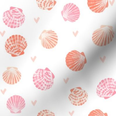 seashells fabric // girls mermaid sea shell design - pink coral and peach