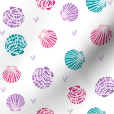 seashells fabric // girls mermaid sea shell design - pink turquoise and purple