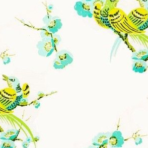 Vintage birds and Floral Mint and Yellow