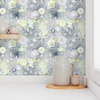Scattered Paper-cut Effect Florals Pattern on Grey