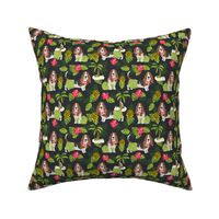 basset hound hula fabric dog tropical summer design - dark charcoal