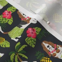 basset hound hula fabric dog tropical summer design - dark charcoal