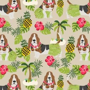 basset hound hula fabric dog tropical summer design - sand