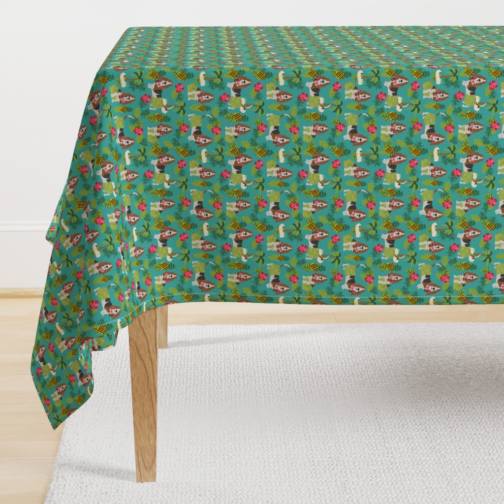 basset hound hula fabric dog tropical summer design - turquoise