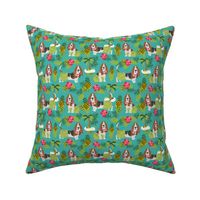 basset hound hula fabric dog tropical summer design - turquoise