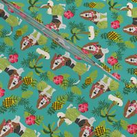 basset hound hula fabric dog tropical summer design - turquoise