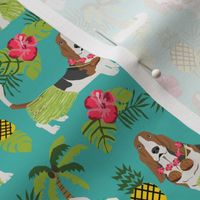 basset hound hula fabric dog tropical summer design - turquoise