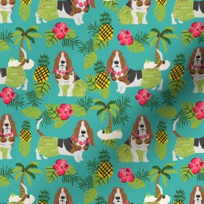 basset hound hula fabric dog tropical summer design - turquoise