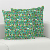 basset hound hula fabric dog tropical summer design - turquoise