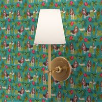 basset hound hula fabric dog tropical summer design - turquoise