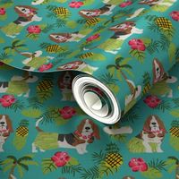 basset hound hula fabric dog tropical summer design - turquoise