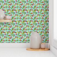 basset hound hula fabric dog tropical summer design - light blue