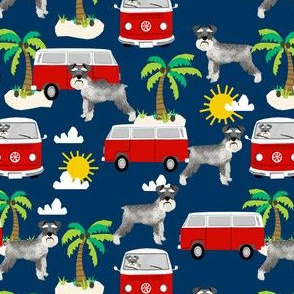 schnauzer fabric dog palm trees summer fabric dog design - navy
