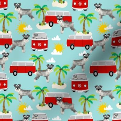 schnauzer fabric dog palm trees summer fabric dog design - light blue