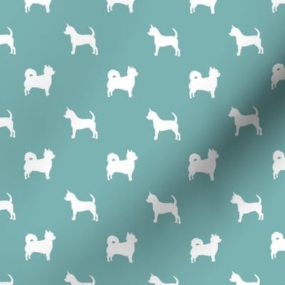 chihuahua silhouette fabric - long and short haired dog silhouette fabric - gulf blue