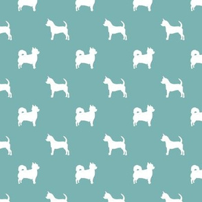 chihuahua silhouette fabric - long and short haired dog silhouette fabric - gulf blue