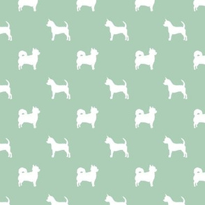 chihuahua silhouette fabric - long and short haired dog silhouette fabric - mint