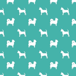 chihuahua silhouette fabric - long and short haired dog silhouette fabric - turquoise