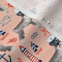 schnauzer fabric nautical summer lighthouse ocean summer design - peach