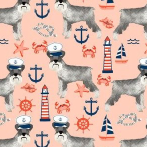 schnauzer fabric nautical summer lighthouse ocean summer design - peach