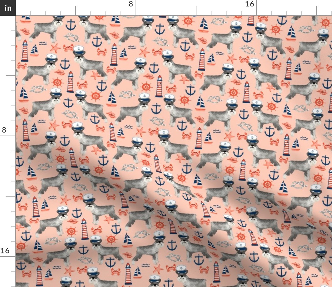 schnauzer fabric nautical summer lighthouse ocean summer design - peach