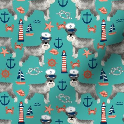 schnauzer fabric nautical summer lighthouse ocean summer design - turquoise