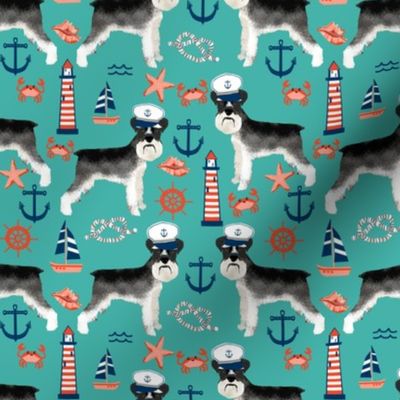 schnauzer fabric nautical summer lighthouse ocean summer design - turquoise