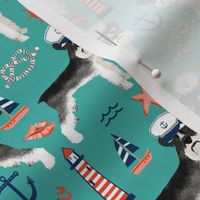 schnauzer fabric nautical summer lighthouse ocean summer design - turquoise