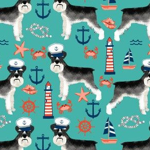 schnauzer fabric nautical summer lighthouse ocean summer design - turquoise