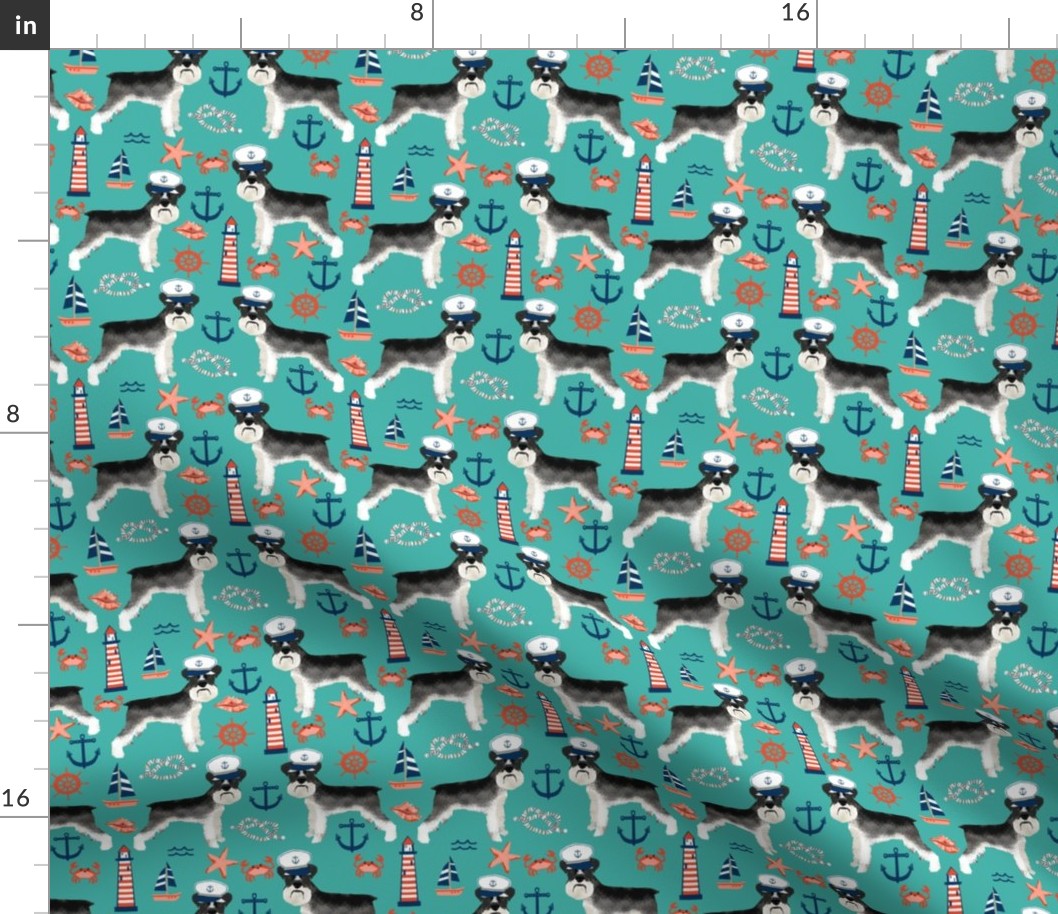 schnauzer fabric nautical summer lighthouse ocean summer design - turquoise