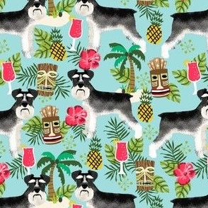 schnauzer tiki fabric summer tropical palms fabric - light blue