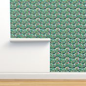 schnauzer tiki fabric summer tropical palms fabric - turquoise