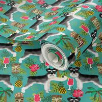 schnauzer tiki fabric summer tropical palms fabric - turquoise