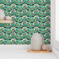 schnauzer tiki fabric summer tropical palms fabric - turquoise