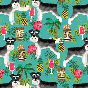 schnauzer tiki fabric summer tropical palms fabric - turquoise