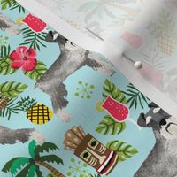 schnauzer tiki fabric summer tropical palms fabric - light blue