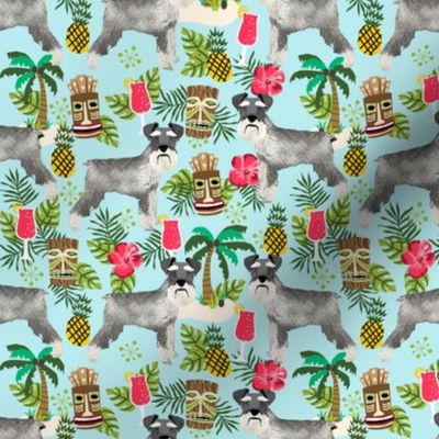 schnauzer tiki fabric summer tropical palms fabric - light blue