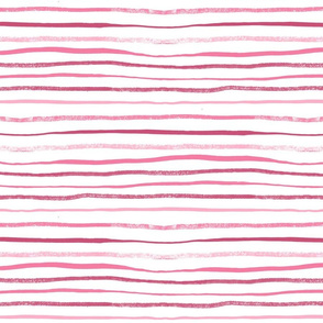 Horizontal Illusion Raspberry Brush Stroke Watercolor Stripes on White