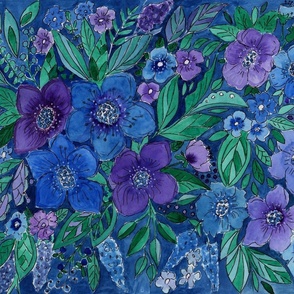 Bright blue watercolor flowers animonas 