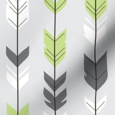 Arrow Feathers - Apple Green and Grey on Silver