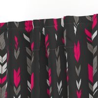 Arrow Feathers- fuchsia, gray on charcoal