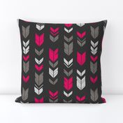 Arrow Feathers- fuchsia, gray on charcoal