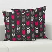 Arrow Feathers- fuchsia, gray on charcoal