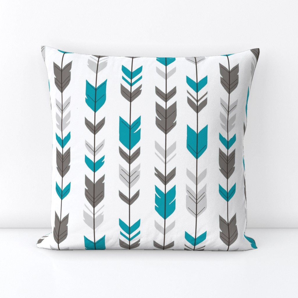 Arrow Feathers- teal, gray on white