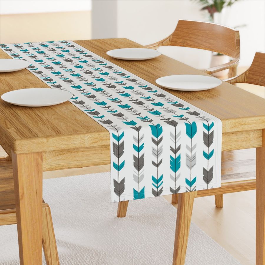 Arrow Feathers- teal, gray on white