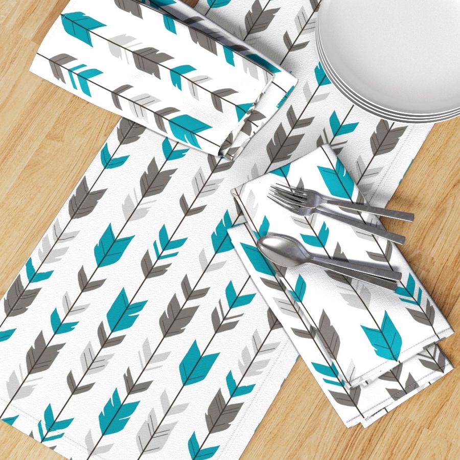 Arrow Feathers- teal, gray on white