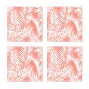 palm leaves - white on bright coral, small. silhuettes tropical forest bright coral pink hot summer palm plant tree leaves fabric wallpaper giftwrap