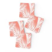 palm leaves - white on bright coral, small. silhuettes tropical forest bright coral pink hot summer palm plant tree leaves fabric wallpaper giftwrap