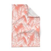 palm leaves - white on bright coral, small. silhuettes tropical forest bright coral pink hot summer palm plant tree leaves fabric wallpaper giftwrap